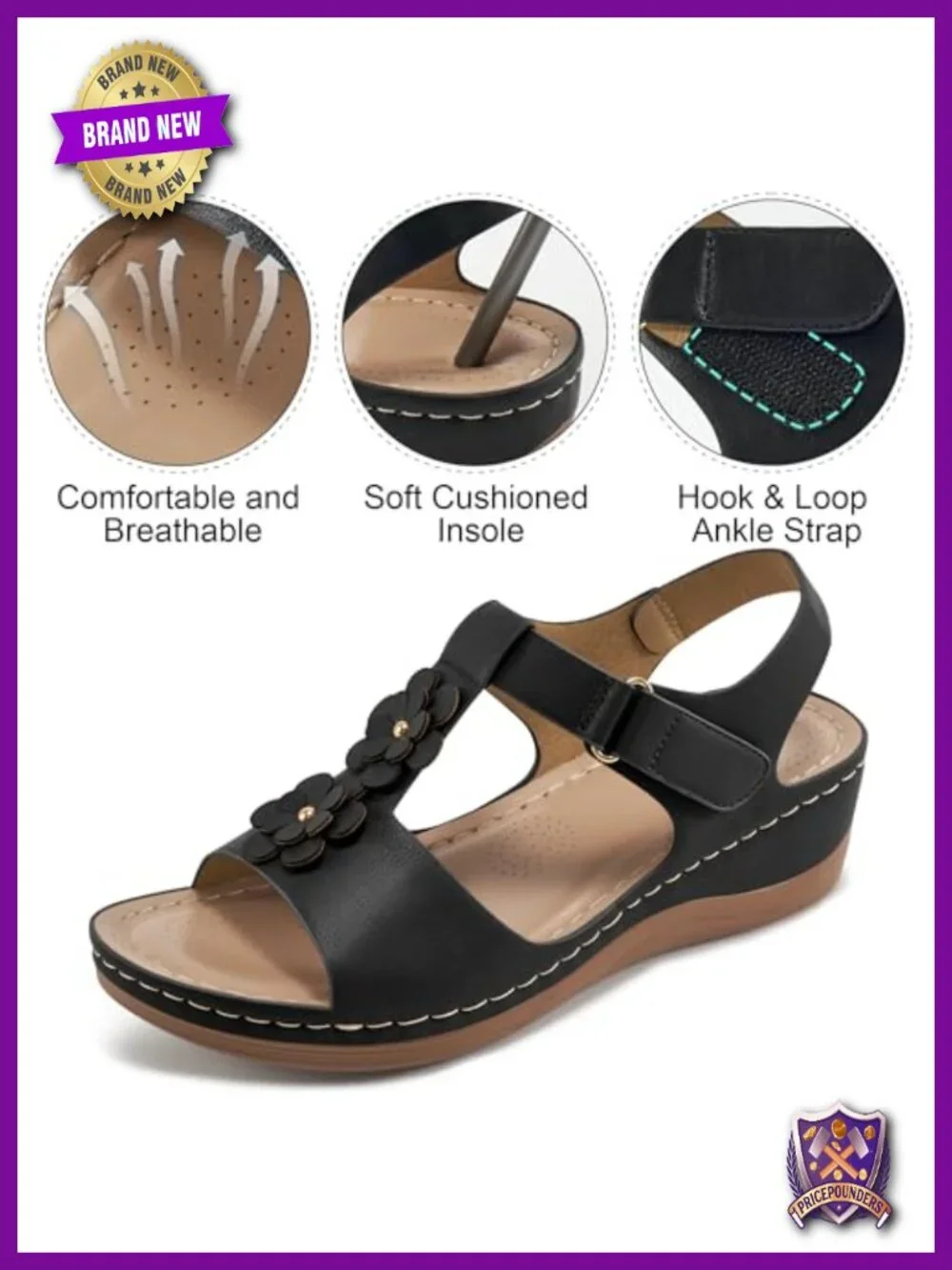 Wedge Sandals Women Comfortable Low Heel Platform Ankle Strap Flower Design